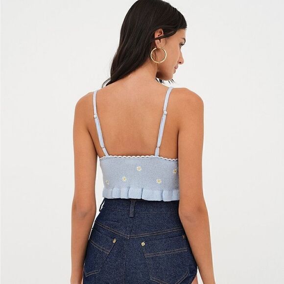 NWT🏷️FOR LOVE & LEMONS Blue Daisy Callie Crop Knit Tank Small - Picture 2 of 4